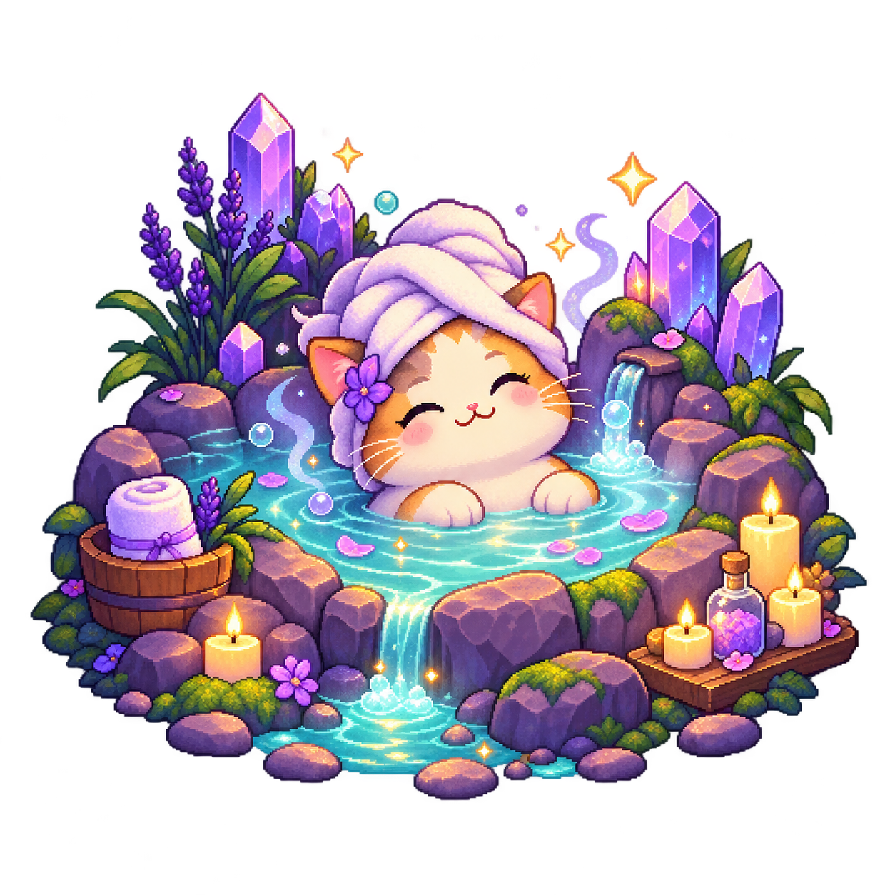 Cat relaxing in a magical wellness spa